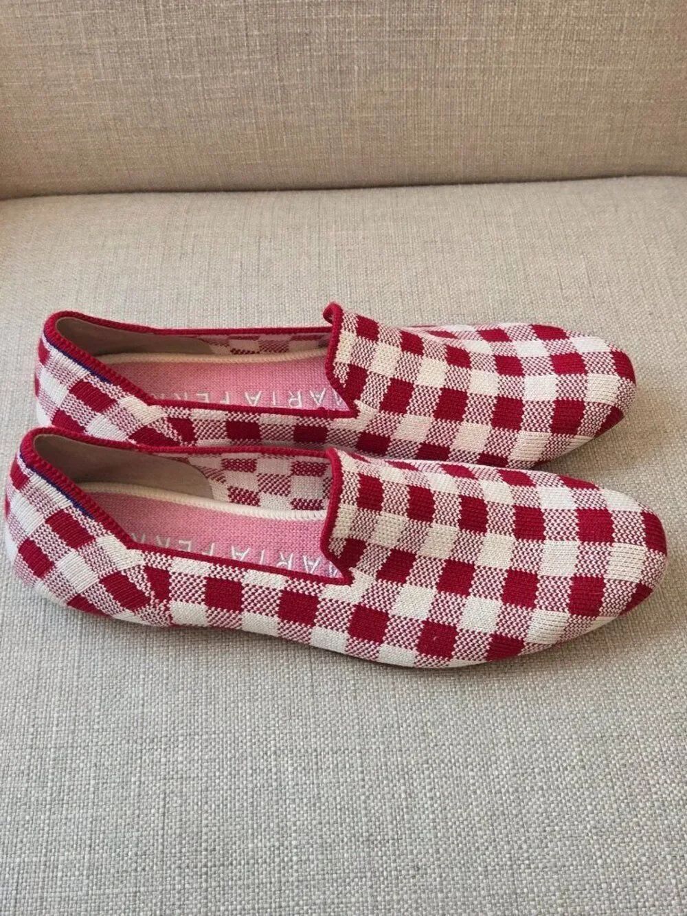 Rothys x Marta Ferri Scarlett Check Loafers Size 7 Red White Gingham Plaid Shoe - Picture 2 of 12